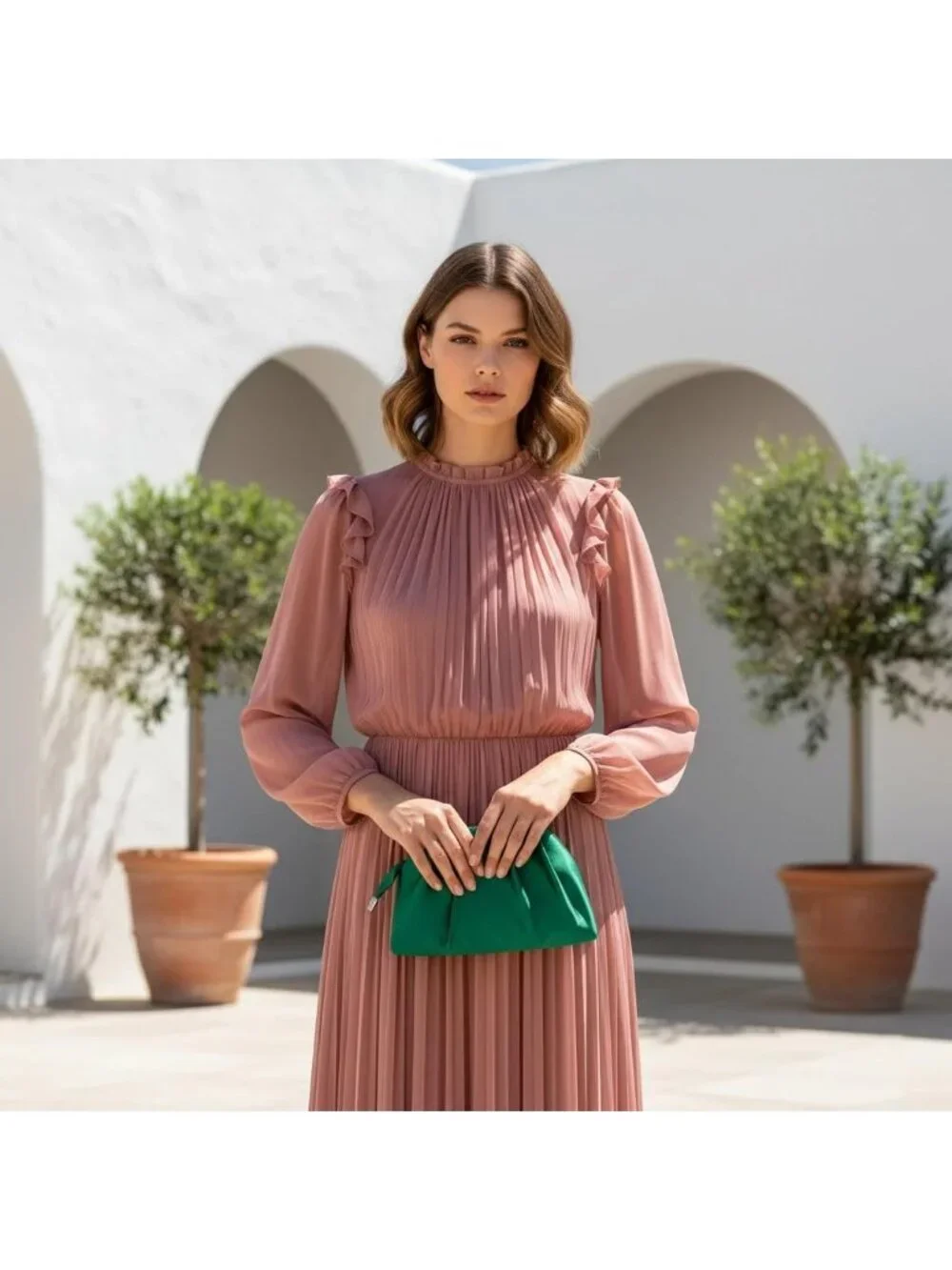 Women's Green Pleated Satin Clutch Purse Formal Evening Wedding Bag